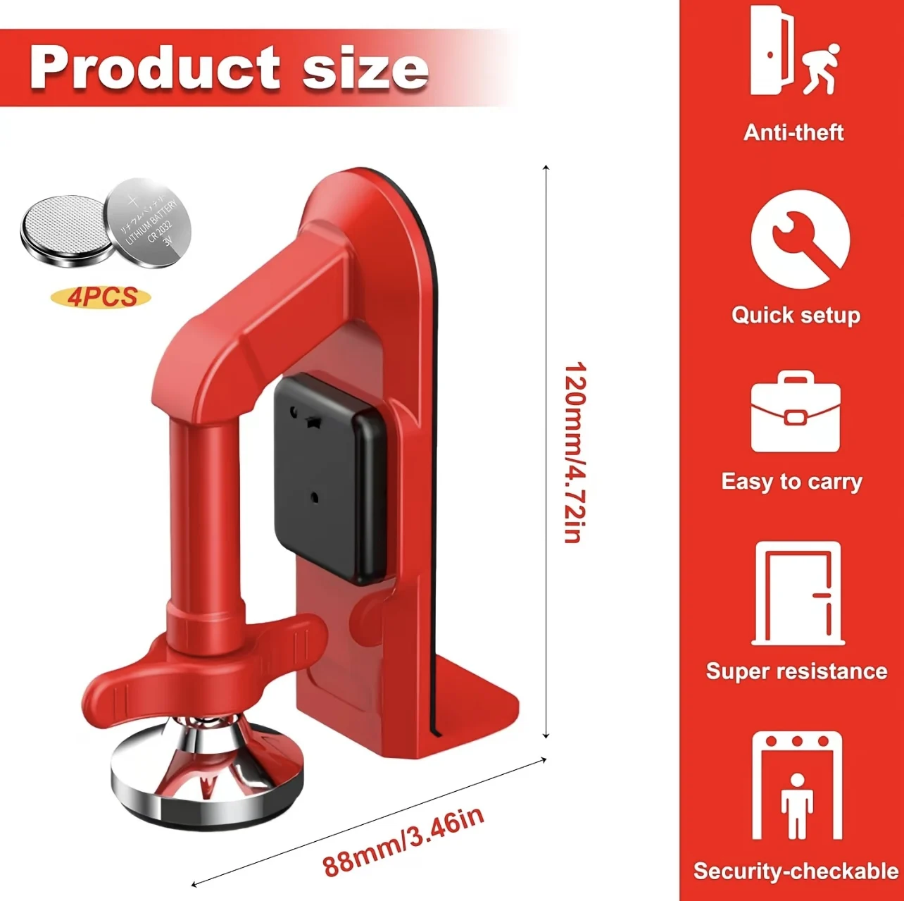 Door Stop Alarm - 1 Stück Tragbarer Alarm-Türstopper aus Legierung